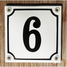 CLASSIC ENAMEL HOUSE NUMBER SIGN. BLACK No.6 ON A WHITE BACKGROUND. 10x10cm.   131920029577